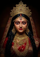 Durga puja goddess hinduism devi face traditional jewelry crown india culture