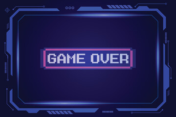 Game Over, Retro games for game assets in retro futuristic sci-fi background vector illustration. Glowing neon from an old arcade