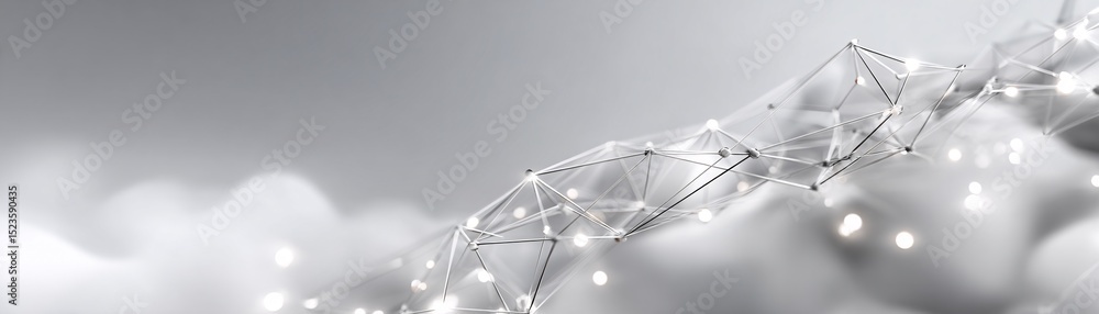 Poster against a backdrop of clouds, a futuristic hologram projects intricate web patterns symbolizing digi