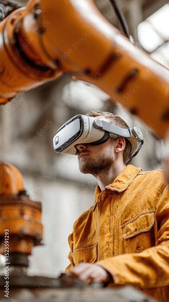 Aufkleber Industrial Engineer Using VR Headset to Control Robotic Arm in Modern Factory for Advanced Automation and Industry 0 Innovation