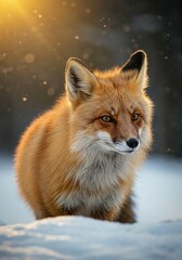 Fototapeta premium Red fox portrait snow winter wildlife animal nature furry wild cute mammal