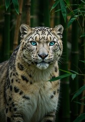 Snow leopard wildlife animal feline predator cat nature eyes bamboo portrait