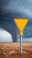 Tornado Warning Sign Against Stormy Sky with Heavy Rain - Severe Weather Alert for Disaster Preparedness and Public Safety Communication