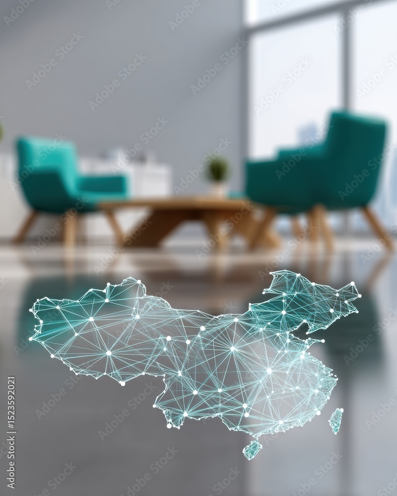 Leinwandbilder Digital Blockchain Network Tokenization over China Map with Supply Chain Visualization for Enhanced Cross-Border Trade and Logistics Efficiency