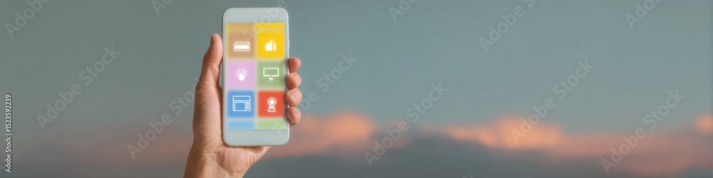 Fototapete Smart Home Interface with Temperature Chart and Holographic Controls on Smartphone Display for Modern Connected Living and Home Automation Marketing