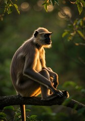 Obraz premium Monkey langur primate wildlife animal nature mammal tree branch forest wild 75