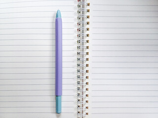 blank open lined notebook or isolated ring binder and pen, business stationery, school, art, or craft supplies, top view, flat layout for your scene, copy space