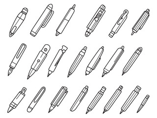 Clip-on Pen Line Art Icon Set