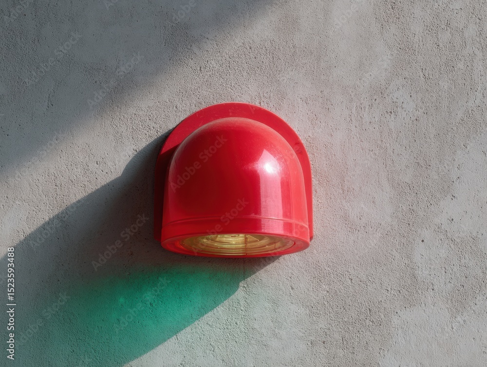 Poster Emergency Flashing Warning Light on Textured Concrete Wall with Shadow Patterns - Security Alert System Symbolizing Modern Safety Protocols and Tech Innovation