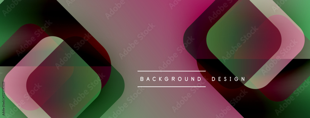 Poster Abstract geometric shapes, pinks, greens create modern background. Gradient colors overlap, forming dynamic visual texture.