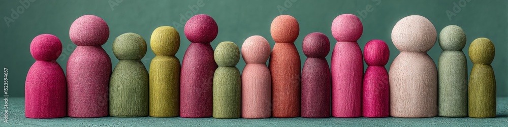 Aufkleber diversity and inclusion wooden figurines in folk art style representing team unity and collaborative