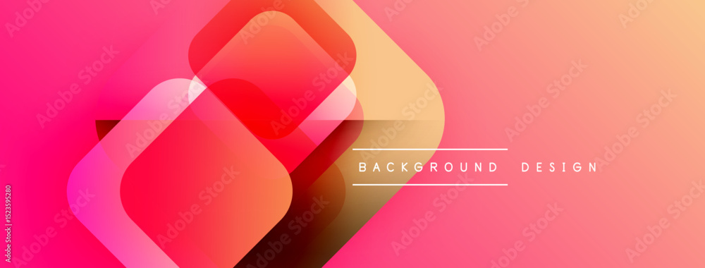 Fototapete Abstract gradient background features overlapping squares. Pink, orange hues create modern visual effect. Text reads background design.