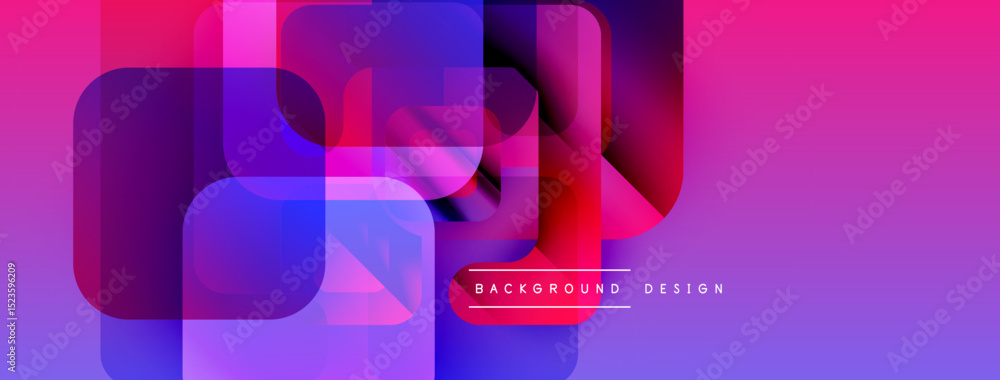Poster abstract geometric shapes overlap, creating vibrant pinks, purples, blues. modern design element for
