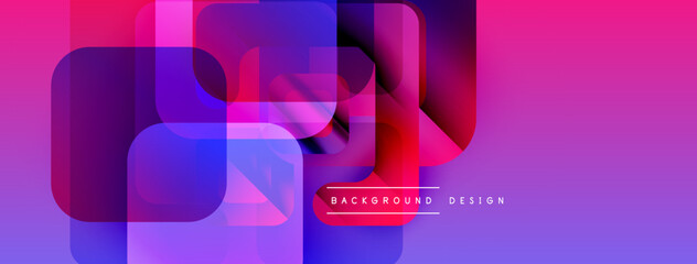 Abstract geometric shapes overlap, creating vibrant pinks, purples, blues. Modern design element for backgrounds, presentations.