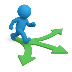 3D Character Facing a Crossroads of Choices and Decisions