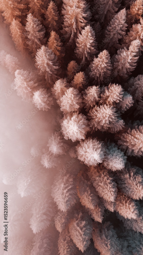 Aufkleber carbon neutral forest canopy aerial view with mist and textured trees for environmental conservation