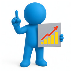 Blue 3D Character Presenting Upward Trend Graph Business Success and Growth