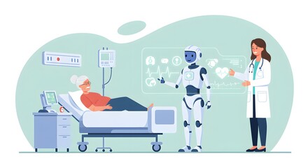 AI-Powered Healthcare Robot and Doctor Assisting Elderly Patient