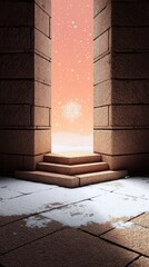 Stone Archway Leading to Pink Sunset Sky