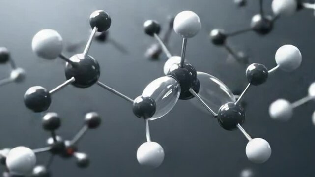 Rotating Hexanoic Acid Molecule in 3D Space with Atomic Structure and Bonds &ndash; Scientific Molecular Visualization for Chemistry and Biology &ndash; video download