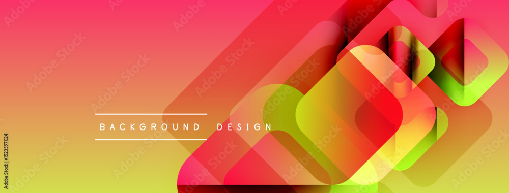Poster Abstract gradient background. Overlapping squares create dynamic visual effect. Warm colors dominate composition, yellow to red transition.