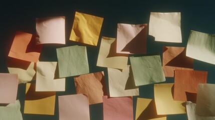 Colorful Sticky Notes Grid Arranged for Agenda Setting and Visual Organization in Modern Productivity and Creative Brainstorming Environments