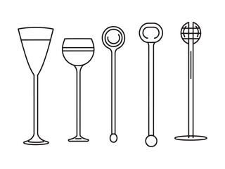 Cocktail Stirrer Minimalist 2D Line Art Set 
