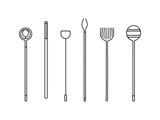 Cocktail Stirrer Minimalist 2D Line Art Set 