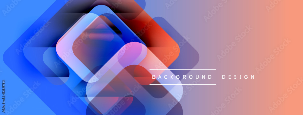Poster abstract geometric shapes overlap, creating vibrant color gradients. blue transitions to orange, mod