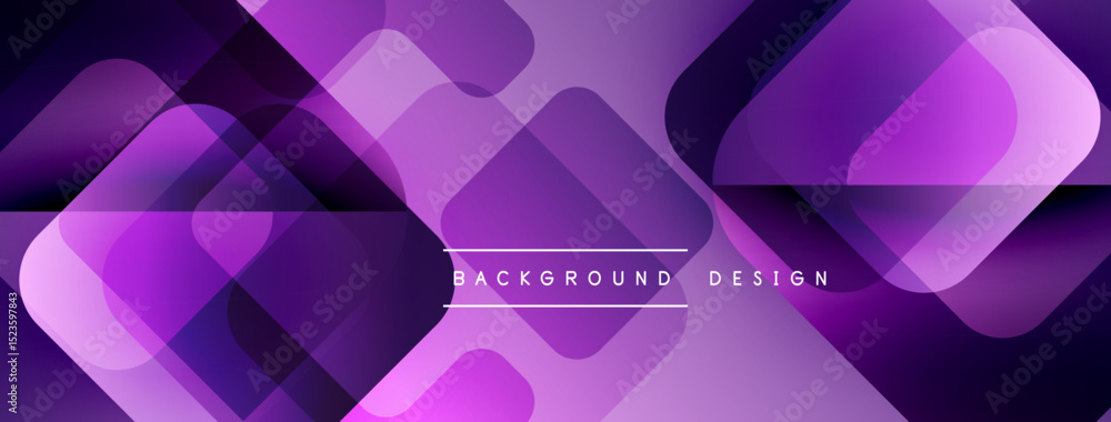 Poster abstract geometric pattern. purple hues blend, creating modern design. rounded squares overlap, form