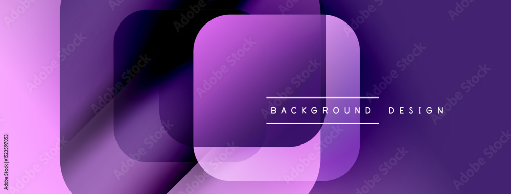 Poster Abstract geometric shapes overlap, creating layered purple gradients. Minimalist design with text background design present. Modern aesthetic.