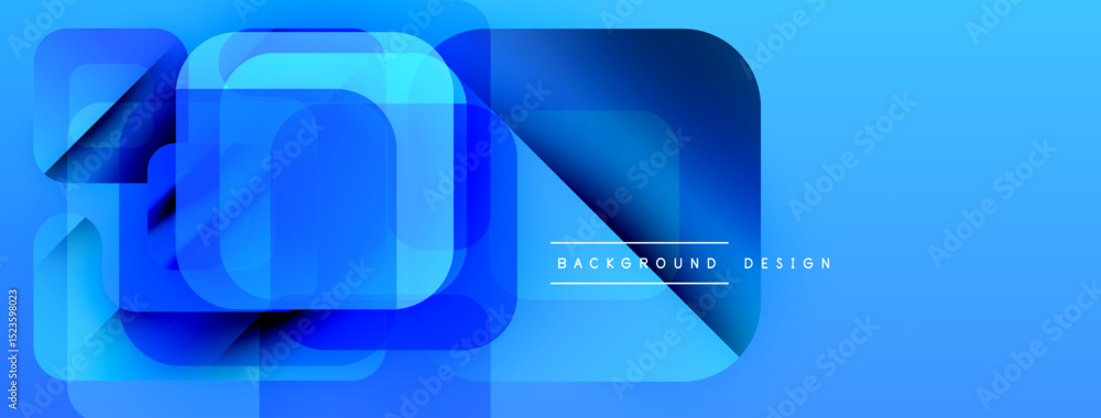 Poster abstract blue shapes overlap creating modern design. bright gradients, clean lines, minimalist aesth