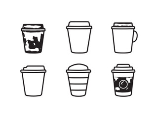 Coffee Shop Minimalist 2D Line Art Set 