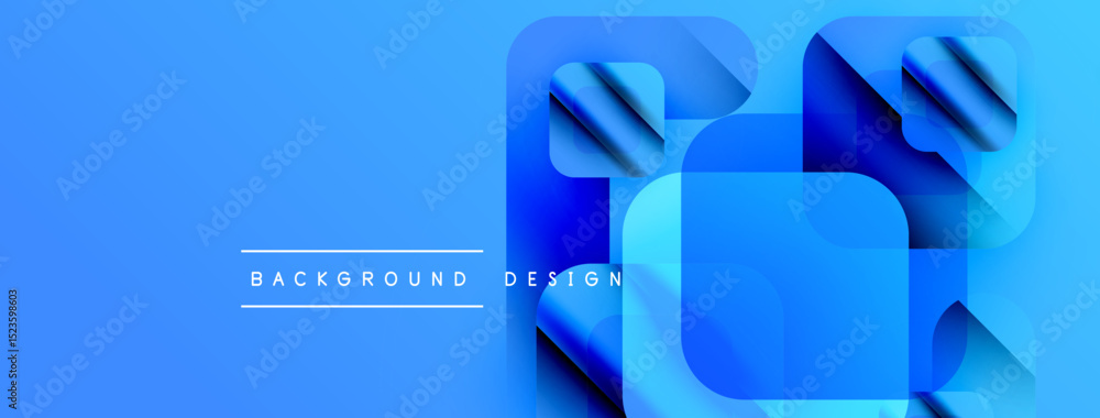 Poster Abstract blue background. Overlapping squares create layered effect. Modern design elements suggest technology, innovation. Simple text reads background design.