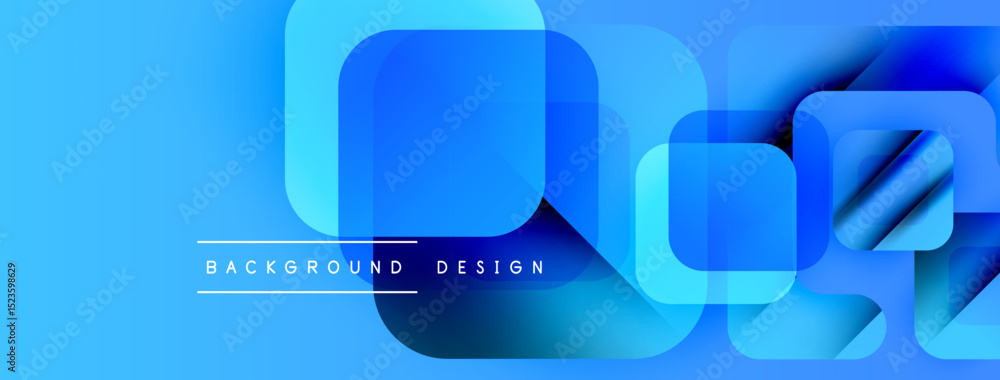 Poster Bright blue abstract background. Overlapping squares create modern design. Gradient effect adds depth, visual interest. Text reads background design.