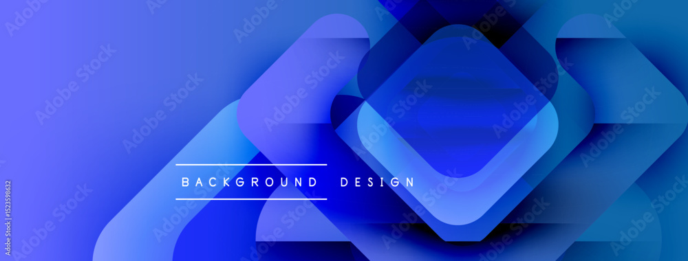 Poster abstract blue background. overlapping squares create modern design. gradient shades offer depth, vis