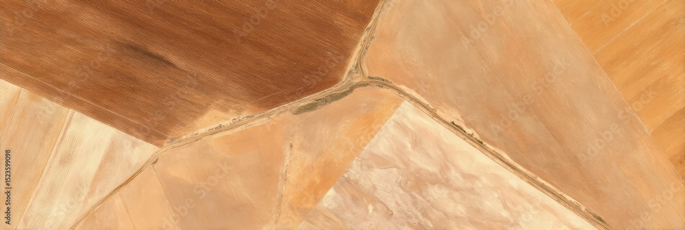 Poster aerial drone view of agricultural fields showcasing geometric crop patterns and irrigation for preci