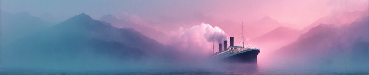 Obraz premium Dramatic Passenger Ship Sinking Amid Turbulent Waters with Smoke Stacks Tilting and Reflected Light - Maritime Disaster and Engineering Failure Visualization