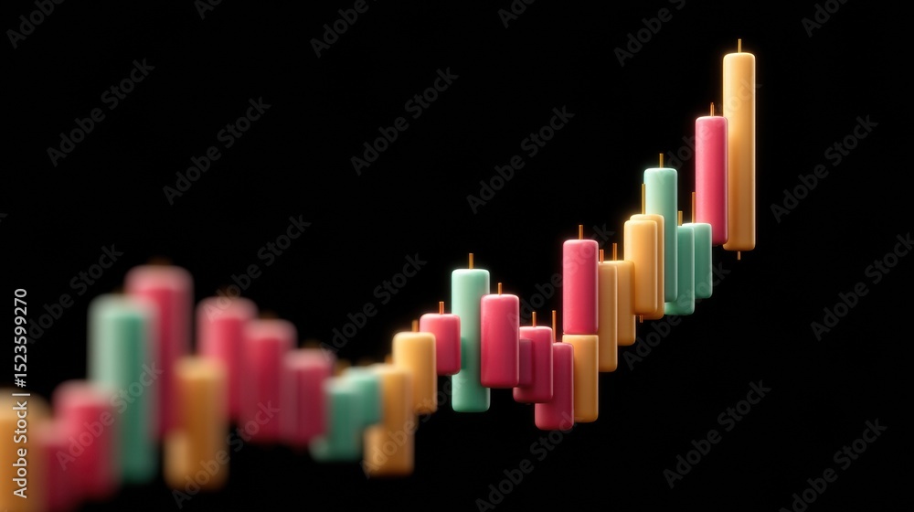 Poster Modern Candlestick Chart with Colorful Opportunity Decline Pattern on Dark Background for Trading Platforms and Technical Analysis Tools