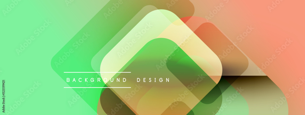 Poster Abstract geometric layers create vibrant gradient background. Overlapping squares, rectangles form modern design. Soft colors blend seamlessly.