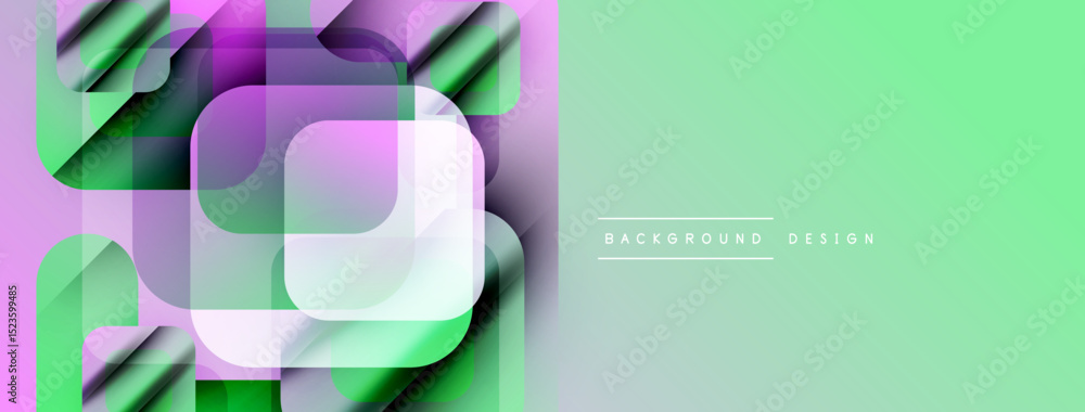Poster Abstract geometric shapes overlap, creating vibrant color gradients. Modern design features smooth transitions, light shadows.