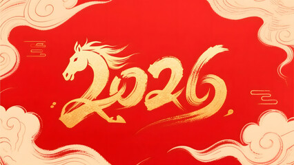 2026 Horse Year Font Poster in Red Festive Theme
