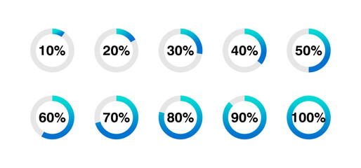 Countdown circle pattern progress. Download banner. Vector illustration. Set of count down graphs with percent.