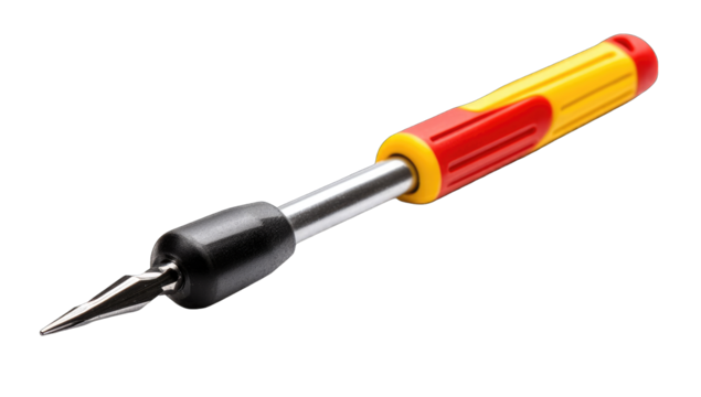 Yellow-red handled tool, pointed tip