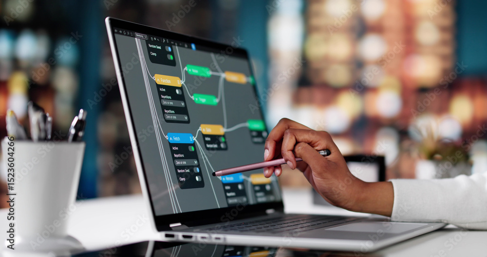 Poster African American Engineer Utilizing Node Editor