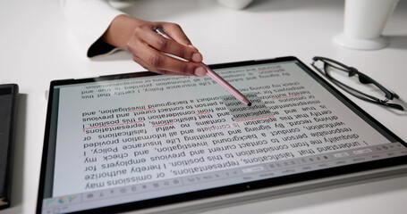 Woman Editing And Proofreading Script On Computer