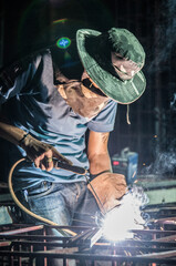 the welder is welding iron