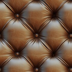 Naklejka premium Seamless pattern of luxurious brown leather upholstery with classic diamond tufting and matching, elegant buttons. Ideal for sophisticated backgrounds.