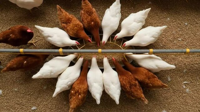 Top View of Chickens Eating from Feeder video