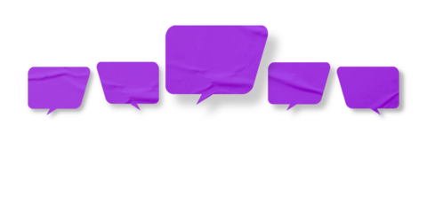 Purple speech bubble crumpled paper isolated on transparent background